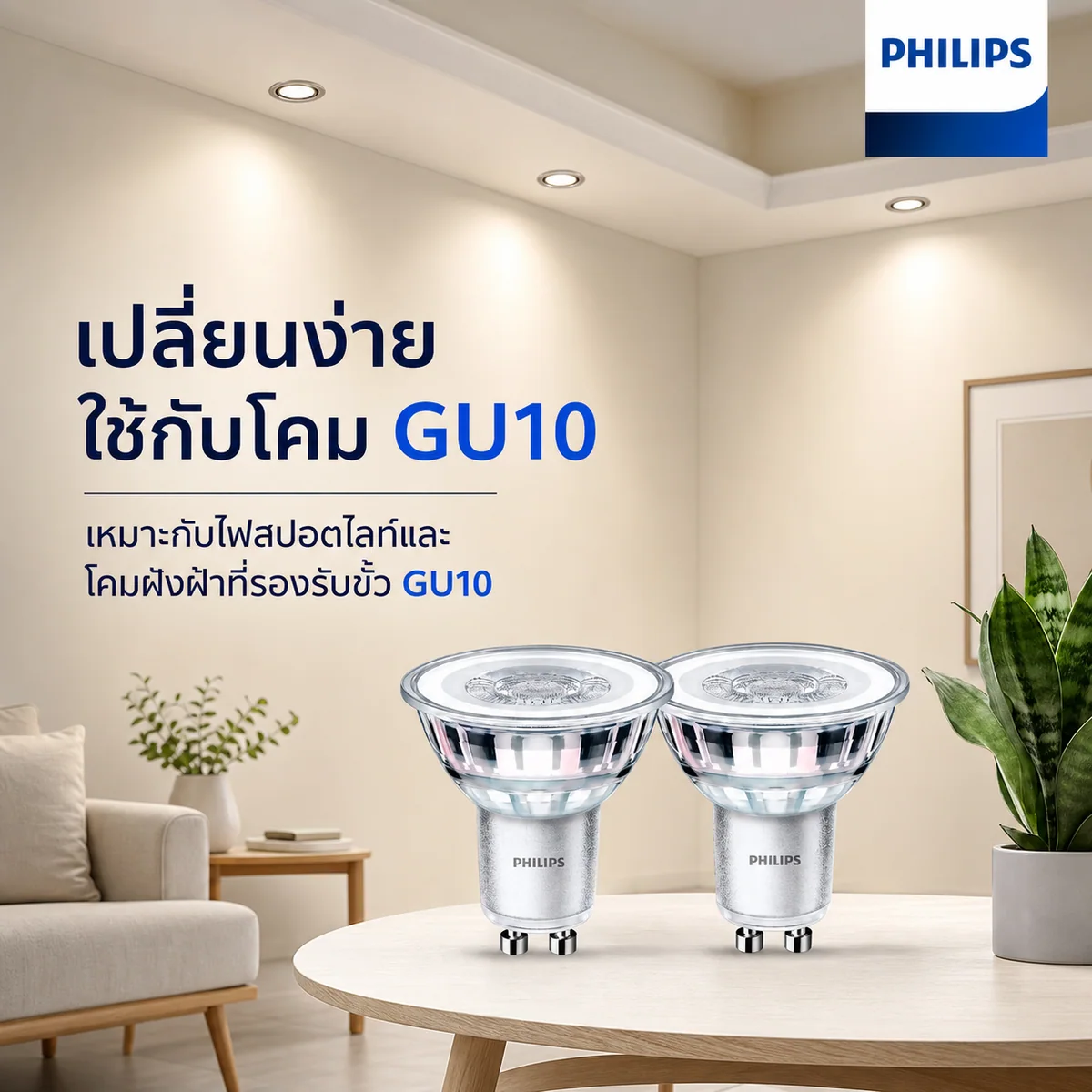 Philips GU10 bulbs for compatible spotlights and recessed fittings